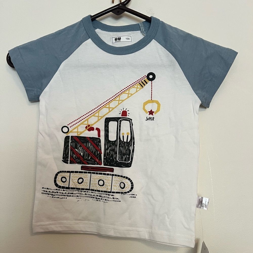 Kids Construction Graphic Tee - Blue and White